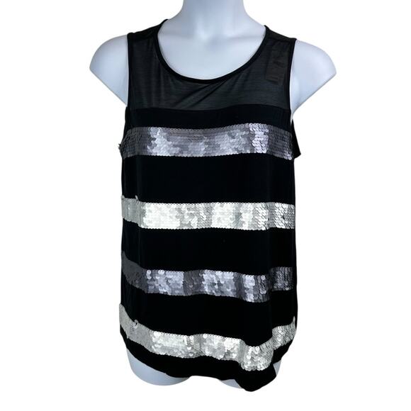 Lane Bryant Black and Silver Sequin Women's Top Size 14/16 - Picture 1 of 6